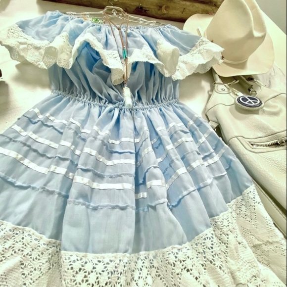 60s/70s ruffles for days Dreamy off the shoulder prairie/country/beach dress - Picture 7 of 8